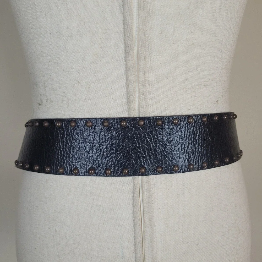 Leatherock Belt Med Black Leather Stone Buckle Colorful Ornate Statement Western